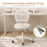 SJZNOI Armless Desk Chair Swivel Office Rolling Chair with Soft Padded Cushion, Height Adjustable Small Task Chair, Ergonomic Study Computer Chair for Kids Girls Boys Teens (White, 1PC) SJZNOI