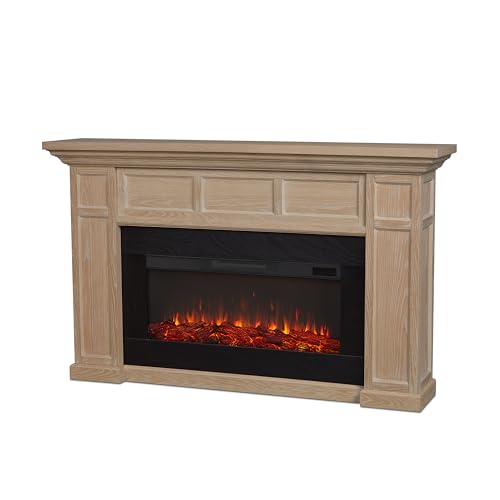 Real Flame Alcott 75” Electric Fireplace with Mantel for Living Room or Bedroom, Replaceable Fireplace Insert Heater, Realistic Log and Flame Effect, Remote Control, Timer Real Flame