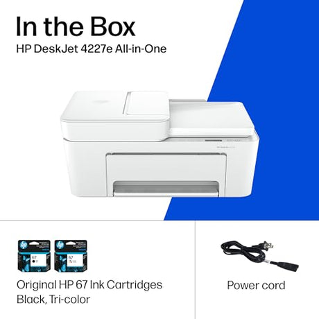 HP DeskJet 4227e Wireless All-in-One Color Inkjet Printer, Scanner, Copier, Best-for-Home, 3 Month Instant Ink Trial Included, AI-Enabled (6W7F0A) HP