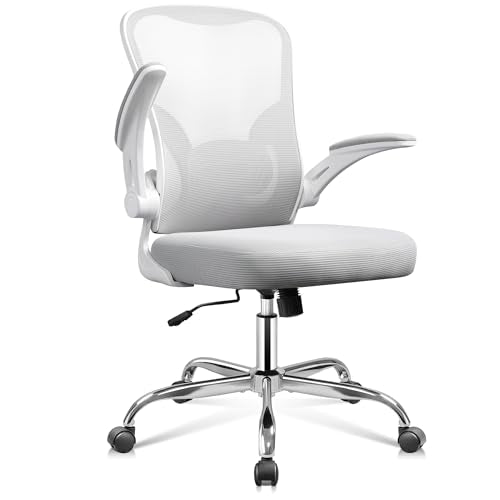 DEVAISE Office Chair Ergonomic Computer Desk Chair with Flip-up Armrests, Comfy Mesh with Adjustable Lumbar Support, White DEVAISE
