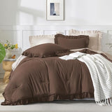 Andency Brown Comforters Queen Size, 3 Pieces Solid Shabby Chic Farmhouse Bedding Comforters & Sets, Lightweight Fluffy All Season Soft Down Alternative Bed Set for Women Men Andency