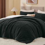 BEDELITE Fluffy Twin Comforter Set - Super Soft Sherpa Black Comforter for Twin Size Bed, Luxury Warm Bedding Set for Winter, Fuzzy Bed Set 2 Piece (1 Comforter, 1 Pillowcase) BEDELITE