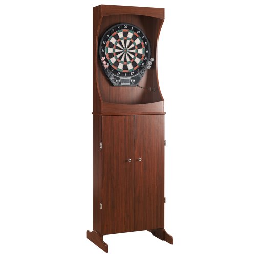 Outlaw Electronic Dartboard and 81-in Free-Standing Cabinet - Cherry Finish - WoodArtSupply