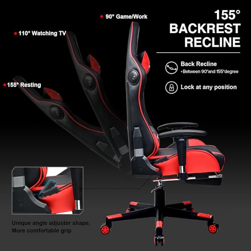 GTPLAYER Gaming Chair with Footrest Speakers Video Game Chair Bluetooth Music Heavy Duty Ergonomic Computer Office Desk Chair GTPLAYER