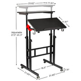 SIDUCAL Mobile Standing Desk, Portable Stand Up, Small Adjustable Converter with Wheels Home Office Workstation, Rolling Desk Laptop Cart for Standing or Sitting, Black SIDUCAL