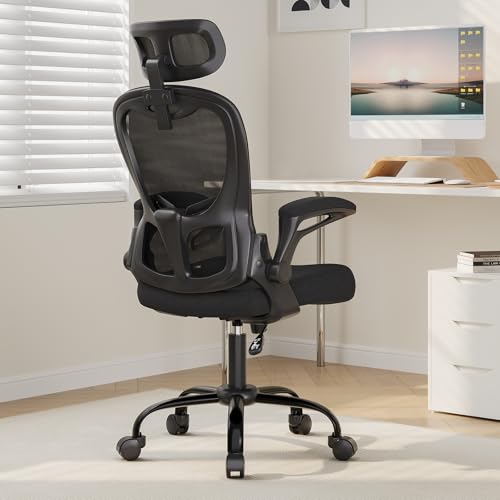 Office Chair Ergonomic Desk Chair, 330LBS Capacity, High Back Computer Chair with Lumbar Support, Flip-up Armrests Swivel Task Chairs for Long Hours Work Synorla