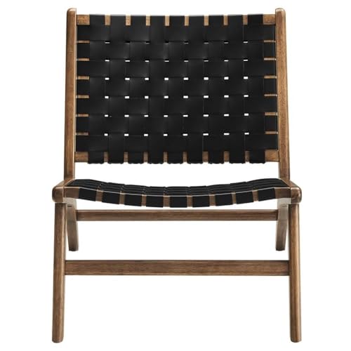 Modway Saoirse Faux Leather Wood Accent Lounge Chair in Walnut Black Modway