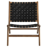 Modway Saoirse Faux Leather Wood Accent Lounge Chair in Walnut Black Modway