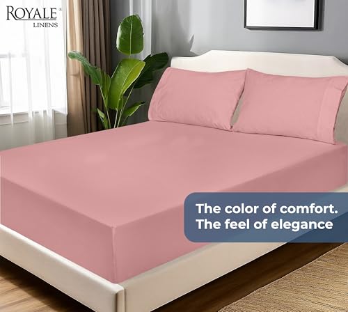Royale Linens 100% Organic Cotton Fitted Sheet - Percale Weave - Super Soft Deep Pocket Bottom Sheets - Pink Elastic Sheet Queen Size - Queen Fitted Sheets Only - (60"x80"+15", Pink) ROYALE LINENS