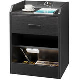 Lazzanto Nightstand with Hidden Drawer & Charging Station, Modern Bedside Table with Storage Drawer and Hidden Compartment, for Bedroom, AC Outlets, USB-A & USB-C Ports, Black Lazzanto