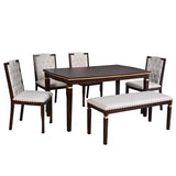 Merax 6-Piece Kitchen Dining Table Set, 60" Rectangular Table with 4 High-Back Tufted Upholstered Chairs & 1 Bench, Rubberwood Legs Modern Elegant Farmhouse for Kitchen Room, Espresso Merax