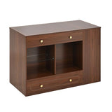 Merax Wood Closet Island with 6 Drawers 47.3" Wardrobe Armoire Bedroom Island with Glass Top and Open Shelves, Jewelry Storage Vanity Island with Compartments Cloakroom Walk-in Closet Island (Walnut) Merax