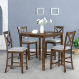 Trygoal Dining Table Set for 4, Modern 5 Piece Dining Room Table Set with Square Table & 4 X-Shaped Backrest Upholstered Chairs, Counter Height Kitchen Chairs Set for Small Space, Walnut Trygoal