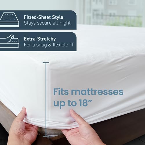 SafeRest Waterproof Full Size Mattress Protector - Fitted with Stretchable Pockets - Machine Washable Cotton Blend Mattress Cover for Bed SafeRest