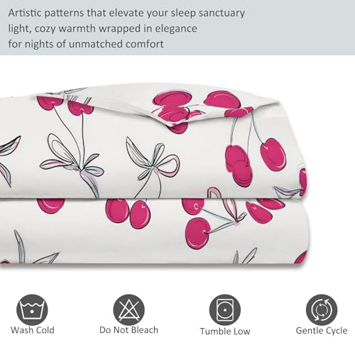 3-Piece Double-Sided Printed Duvet Cover Set Single – Soft Microfiber Bedding with Minimalist Cherry Romantic Design with Zipper Closure,Includes 1 Duvet Cover + 2 Pillowcases Light Color Generic