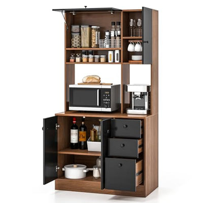 PETSITE Kitchen Buffet Hutch Storage Cabinet, 71'' Freestanding Pantry with 3 Cabinets & Drawers, Adjustable Shelves, Microwave Cupboard for Living Room, Dining Room