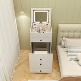 CHARMAID Small Vanity Desk Set, Makeup Vanity Table with Flip-up Lighted Mirror, Storage Bench, 2 Drawers, 8 Wheels, White Girls Dressing Table Nightstand for Small Space Bedroom CHARMAID