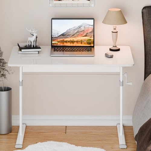 Makamsui Manual Height Adjustable Standing Desk, Heavy Duty Game Desk, Hand Crank Standing Desk, Hand Lifting Computer Desk, Manual Stand Up Desk, Home Office Computer Workstation White 120 cm Makamsui