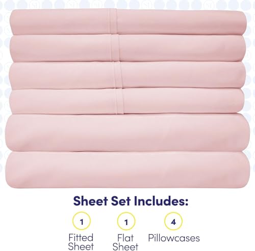 Full Size Bed Sheets - 6 Piece 1500 Supreme Collection Fine Brushed Microfiber Deep Pocket Full Sheet Set Bedding - 2 Extra Pillow Cases, Great Value, Full, Pale Pink Sweet Home Collection