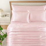 HommxJF 5Pcs Blush Pink Silk Sheets Full,Blush Pink Satin Sheets Set Full Size Silky Comforter Bedding Sheets with 1 Satin Flat Sheet,1Deep Pocket Fitted Sheet,3 Pillowcases with Envelope Closure HommxJF