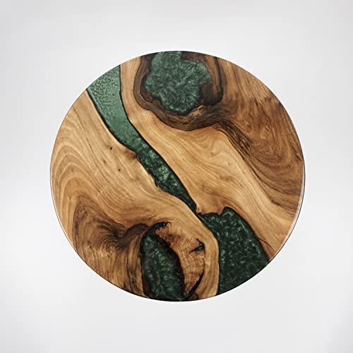 20" Resin Walnut Round Side Table | Epoxy End Table | Coffee Table | Mid Century Modern Resin Walnut | Living Room Furniture | Green Color Ultimate Premium Products