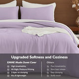 EMME Muslin Cotton Duvet Cover Set Lavender Queen Size Linen Like Soft Breathable Lightweight Summer Comforter Cover Set with Zipper Closure (Lavender, Queen, 90"x90") EMME