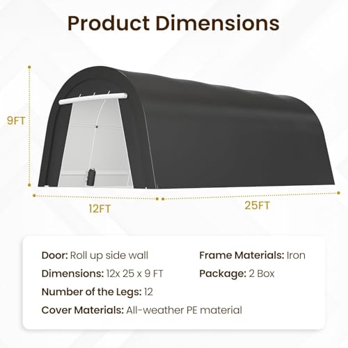 FansaFurn Heavy Duty Carport with 4 Cloth Bags, All-Weather Portable Garage with 2 Roll-up Doors, Car Canopy Storage Shelter Shed for Boat, Truck, or Garden Tools, 12' x 25' FansaFurn