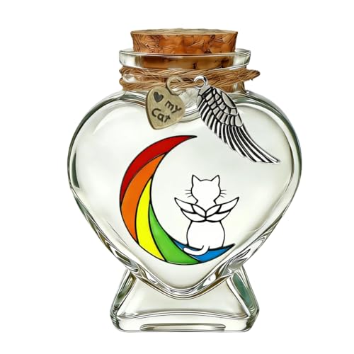 Chowsie Memorial Bottle for Pet Hair, Rainbow Bridge Dog Memorial Gift, Pet Fur Memorial Fur Keepsake, Heart Shape Glass Keepsake for Dog Cat Hair(Cats)
