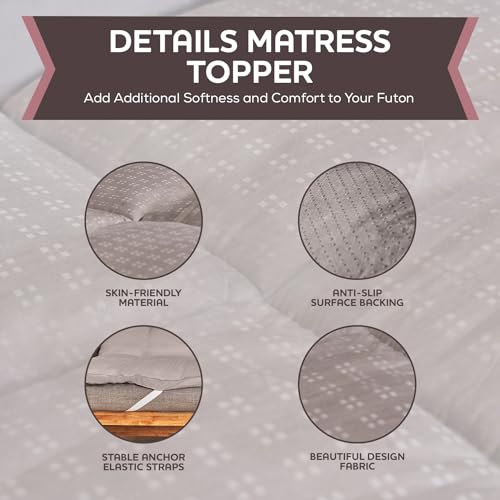 CirclesHome Grey Futon Mattress Toppers with Anti-Slip Anchors - Futon Cover Filled with Plush Down Alternative Fill - Full Size Futon Cover is Soft, Comfortable and Allergy Free (Size: 54 x 75 x 2) CIRCLESHOME