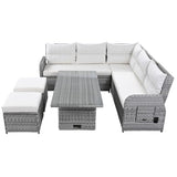 YOPTO 8-Piece Outdoor Furniture Couch Set,Rattan Patio Conversation Sectional Sofa Set with Adjustable Table,Recliners W/Extendable Side Tables & 2 Movable Ottomans,for Patio,Lawn,Backyard,Pool,Beige YOPTO