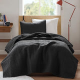 Comfort Spaces Kienna Quilt Set-Luxury Double Sided Stitching Design Summer Blanket, Lightweight, Soft, All Season Bedding Layer, Matching Sham, Black, Coverlet Twin/Twin XL(66"x90") 2 Piece Comfort Spaces