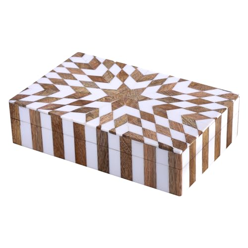 Handicrafts Home Handmade Decorative Storage Box with Lid, Wood & Resin Inlay Geometric Star Design, Coffee Table Storage Box, Remote Control Holder, Keepsake, Wooden Organizer for Home Decor- 8x5x2 Handicrafts Home