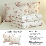 Joyreap Twin Size Comforter Set for Girls, Floral Pink n White Design, 3pcs Microfiber Princess Bedding Comforter Set for All Season- 68x88 inches Joyreap