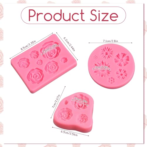 3 PCS Flower Molds Silicone 3D Cute Flower Candle Molds Silicone Fondant Chocolate Cake Decorating Mold Rose & Daisy Flowers Silicon Mold for Wedding Cake Decorating Tools Home Décor Handmade Gift