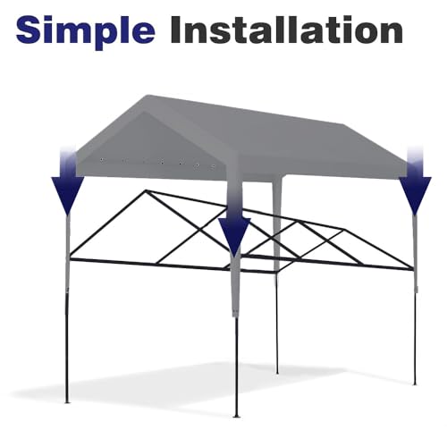 Carport Replacement Canopy, Replacement Top Cover for 12' x 20' Carport Frame, 180G PE Fabric Waterproof & UV Protected Tarp with Ball Bungees, Grey (Only Top Cover, Frame is not Included) Vanteriam