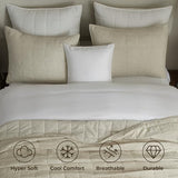 Powdion French Linen Quilt King, Pre-Washed Linen Front and Cotton Back European Comforter, Lightweight Breathable Cotton Quilt King Size for All Season, 3 Pcs Box Stitch Beige King Quilt Powdion