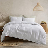 ATLINIA 100% Flax Linen Duvet Cover Set - Stone Washed Pure French Linen Organic Fabric for Farmhouse Comforter Boho Bedding Included 1 Duvet Cover 2 Pillow Shams(White, King) ATLINIA