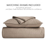 EVERGRACEHOME Cotton Sateen Quilt Set King Size, Pre-Washed Cotton Channel Stitch Coverlet Bedspread, 3 Pieces Lightweight Soft Bedding Sets for All Season, with 2 Pillow Shams, Stone Taupe EVERGRACEHOME