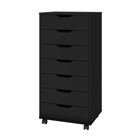 Panana 5/7 Drawer Chest, Wooden Tall Dresser Storage Dresser Cabinet with Wheels, Office Organization and Storage, Bedroom Furniture (Black, 7 Drawer) Panana