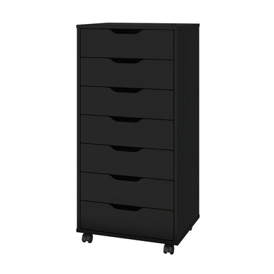 Panana 5/7 Drawer Chest, Wooden Tall Dresser Storage Dresser Cabinet with Wheels, Office Organization and Storage, Bedroom Furniture (Black, 7 Drawer)