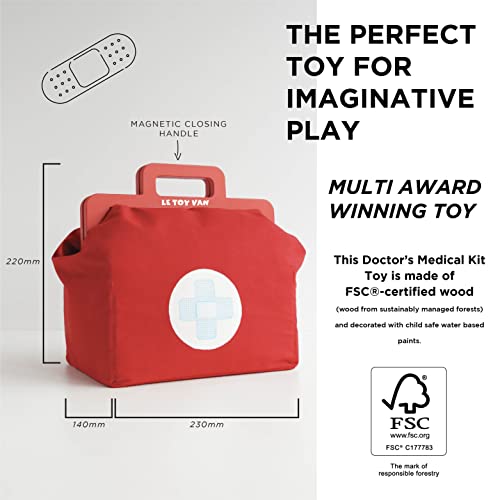 Le Toy Van - Kids Wooden Educational Pretend Play Honeybake Doctor's Medical Play Set Kit | Kids Pretend Play Role Play For Boys And Girls | 3 Year Old +, 8.66" x 5.70" x 5.90" (TV292), Red Le Toy Van