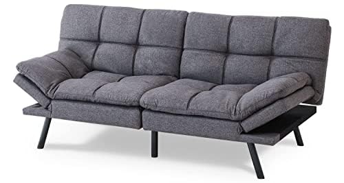 Opoiar Fabric Futon Sofa Bed, Memory Foam Couch Convertible Loveseat, Sleeper Sofa Modern Futon Sets for Small Apartments, Compact Living Space, Office (Grey) Erdoru