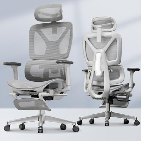 FLEXISPOT ErgoX Premium Ergonomic Office Chair with Footrest- Adjustable 3D Armrests, Dynamic Lumbar Support, Recline & Tilt Function, Mesh Seat, for Home & Office Use,Light Grey FLEXISPOT