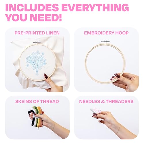 CRAFT CLUB Wildflower Embroidery Kit | DIY Cross Stitch Kit with Bamboo Hoop & Embroidery Thread | Complete Arts & Crafts Supplies Gift Set for Beginners | Home Décor & Room Craft Kit