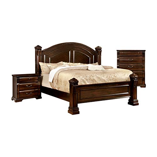Furniture of America FOA Oulette 3pc Cherry Solid Wood Bedroom Set - King + Nightstand + Chest