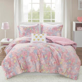 Intelligent Design Queen Comforter Set, 4 Piece Metallic Hearts Bedroom Set for Girls, Queen Bed Set Soft Plush Comforter, Rosalie All Season Fluffy Bedding Set, Full/Queen, Pink Multi/Gold 4 Piece Intelligent Design