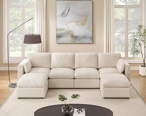 VANOMi 121" Modular Sectional Sofa, Convertible U Shaped Sofa Couch Modular Sectional with Ottoman, 6-seat Sectional Sofas for Lving Room Small Apartment VANOMi