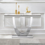 Maotifeys 47" Marble Console Table Modern White Faux Marble Entryway Table with U-Shape Silver Mirrored Stainless Steel Base Luxury Accent Sofa Table for Living Room Hallway Corridor Table Maotifeys