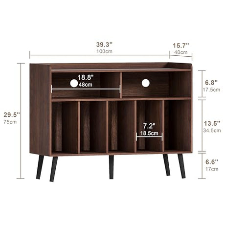 ChooChoo Record Player Stand, Turntable Stand with Vinyl Storage, Record Player Cabinet Up to 350 Albums, Cube Storage Organizer for Living Room, Walnut ChooChoo