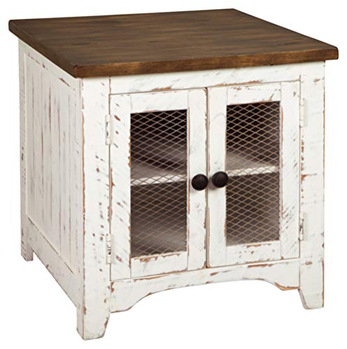 Signature Design by Ashley Wystfield Farmhouse End Table with Storage, Distressed White & Brown Finish Signature Design by Ashley